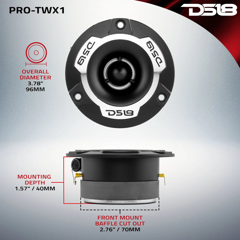 PRO-TWX1 DS18 Super Bullet Tweeter Silver 240W Max 120W RMS 4 Ohm Aluminum Car Audio Tweeters (Pair)