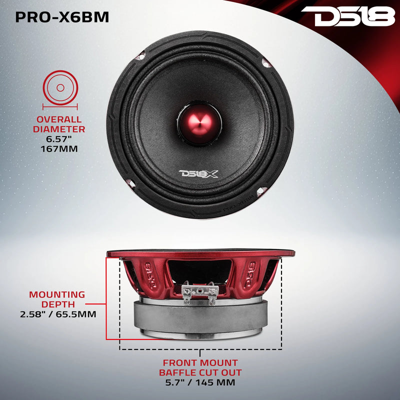 PRO-X6BM DS18 6.5 Inch Midrange Bullet Loudspeaker 500W Max 250W RMS 8 Ohm Car Audio (Single Speaker)