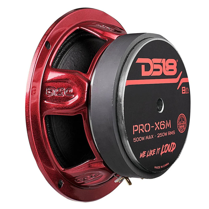 PRO-X6M DS18 6.5" PRO Series 8 Ohm Midrange Speaker 250W RMS 500W Max Car Audio Loudspeaker (Single Speaker)