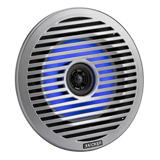 51KM614FL KICKER KM Series 6.5" 6 1/2 Inch Thin Mount Coaxial 2 Way Marine Waterproof Speakers w/LED's 65W RMS 4 Ohm (Pair) White & Silver Grilles Included