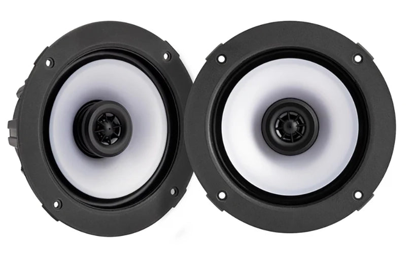 51KM614FL KICKER KM Series 6.5" 6 1/2 Inch Thin Mount Coaxial 2 Way Marine Waterproof Speakers w/LED's 65W RMS 4 Ohm (Pair) White & Silver Grilles Included