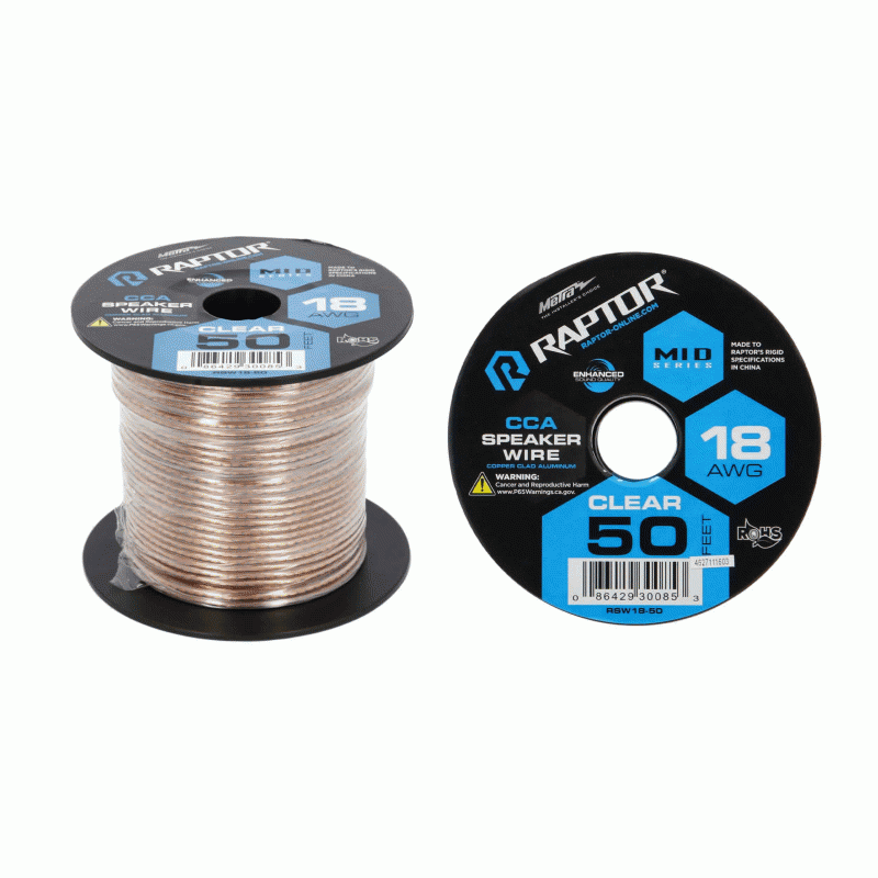 RSW18-50 METRA 18 Gauge CCA Speaker Wire CLEAR 50FT
