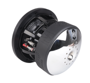 Spring-loaded speaker terminals on Sundown Audio SW-M8 accepting up to 8-gauge wire