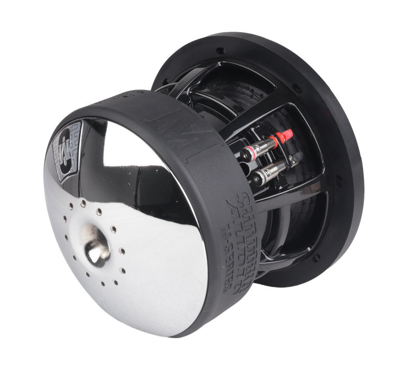 Side profile of Sundown Audio M-8 subwoofer showing deep motor and high-excursion suspension