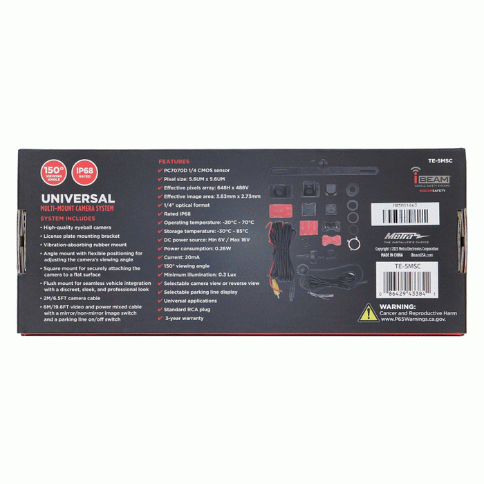 TE-5MSC METRA Rear-View Universal Multi-Mount Camera System