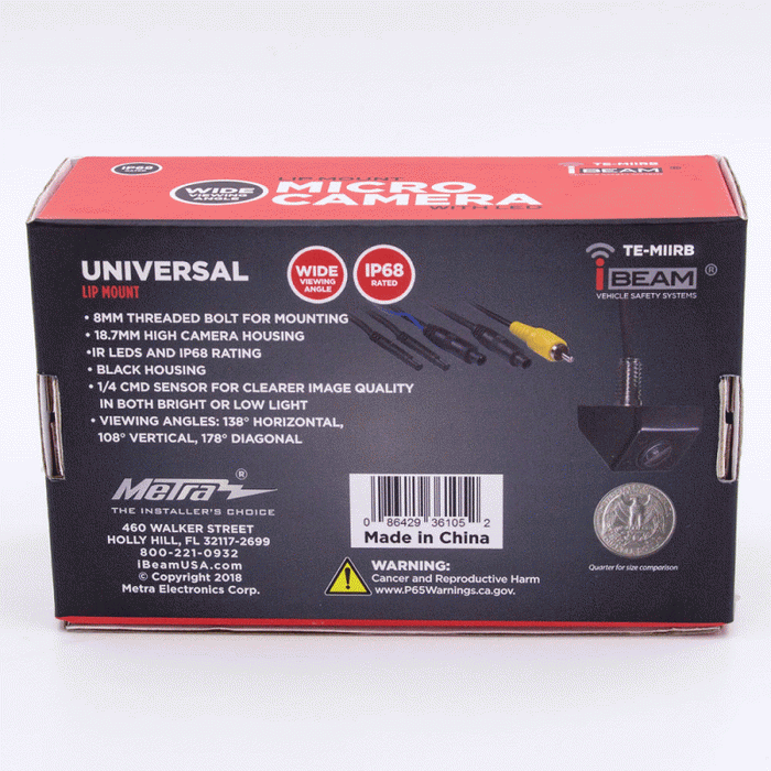 TE-MIIRB METRA Rear View Black Fixed Angle Micro Camera w/ IR