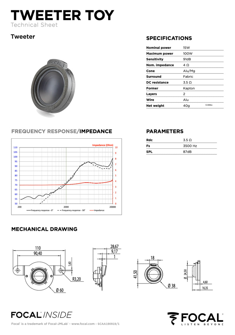 IS TOY 165 Focal Inside 6.5" Polyglass 2-Way Component Speaker Upgrade Kit Plug & Play Compatible with Toyota, Lexus, Subaru, 60W RMS 4 Ohm (Pair)