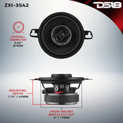 DS18 ZXI 3.5 coax size dimensions 