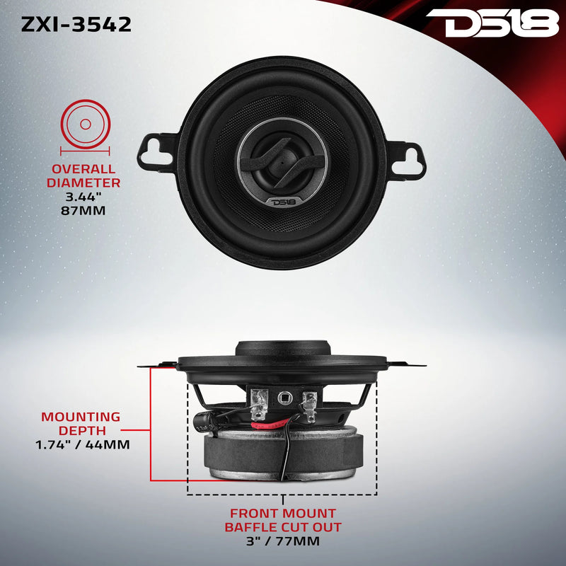 DS18 ZXI 3.5 coax size dimensions 