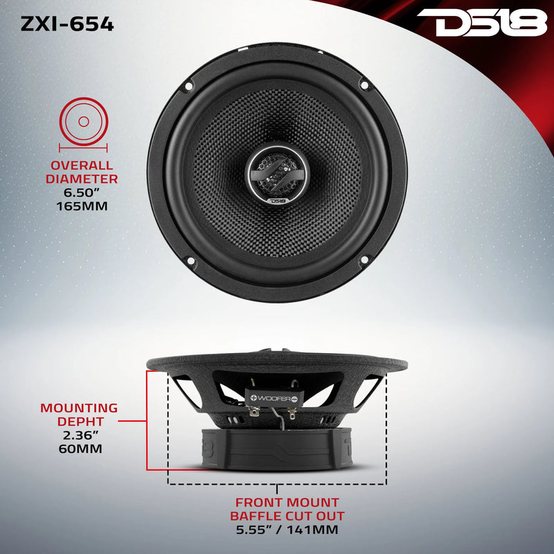 ZXI-654 DS18 Elite 6.5" 2-Way Coaxial Car Speakers | Kevlar Cone 80W RMS 4-Ohm (Pair)