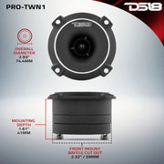 DS18 PRO-TWN1 tweeter mounting dimensions and cutout measurements