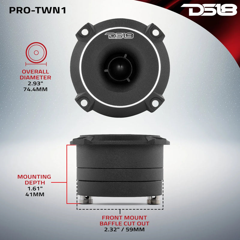 DS18 PRO-TWN1 tweeter mounting dimensions and cutout measurements