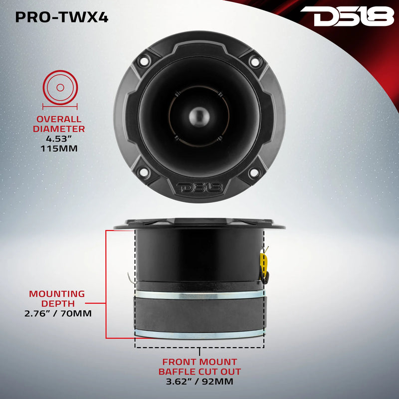 DS18 PRO-TWX4 super tweeter mounting dimensions and front-mount cutout