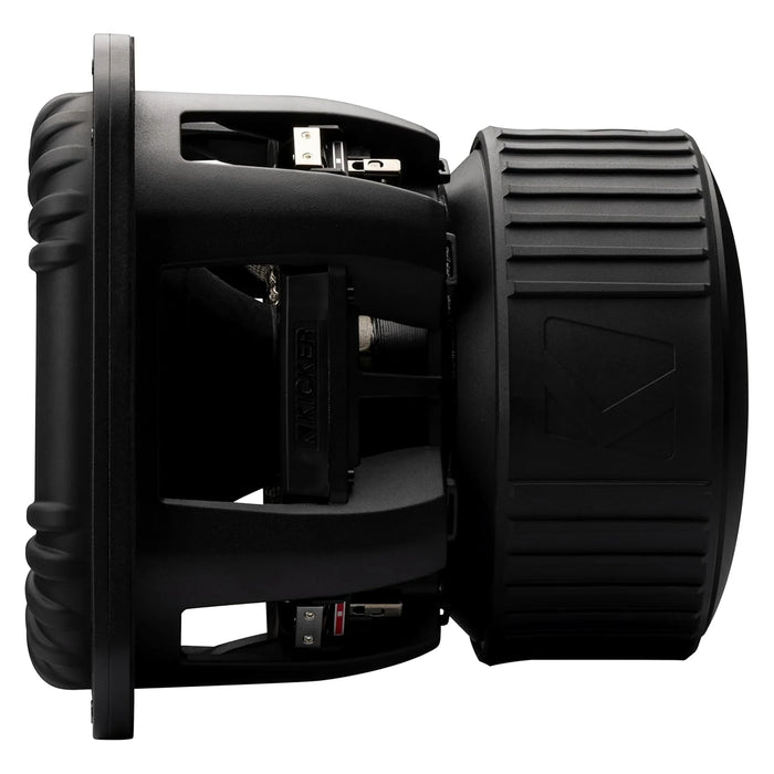 Side view of the Kicker SoloX L7XS square 12-inch SPL subwoofer