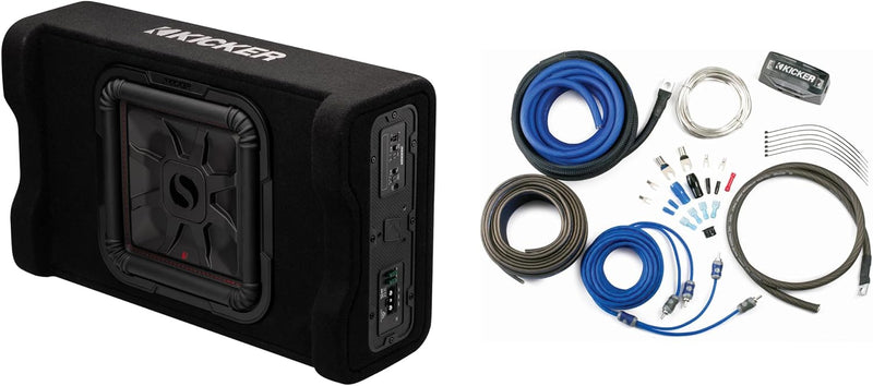 KICKER 53PL7TDF12 12-inch powered L7TDF down-firing subwoofer with 46CK8 amplifier wiring kit bundle