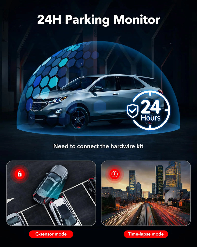 F7NP Redtiger 4K Front + HD Rear Dual Dash Cam Kit App & WiFi Control DVR and Parking Monitoring Camera, 32GB SD Card Included