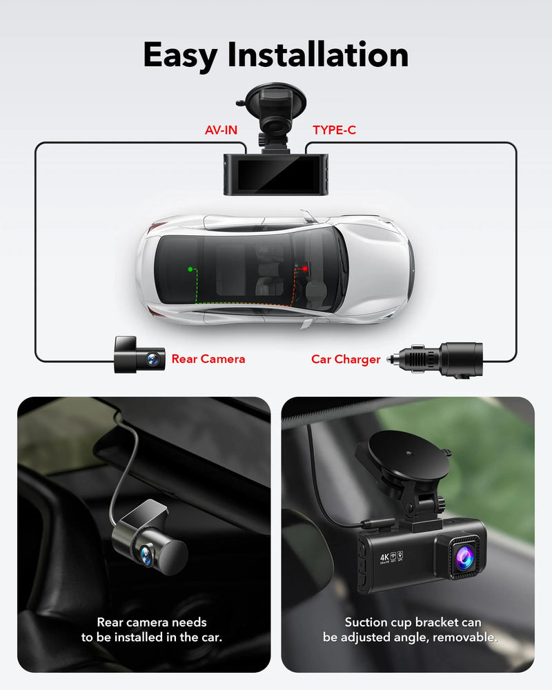 F7NP Redtiger 4K Front + HD Rear Dual Dash Cam Kit App & WiFi Control DVR and Parking Monitoring Camera, 32GB SD Card Included