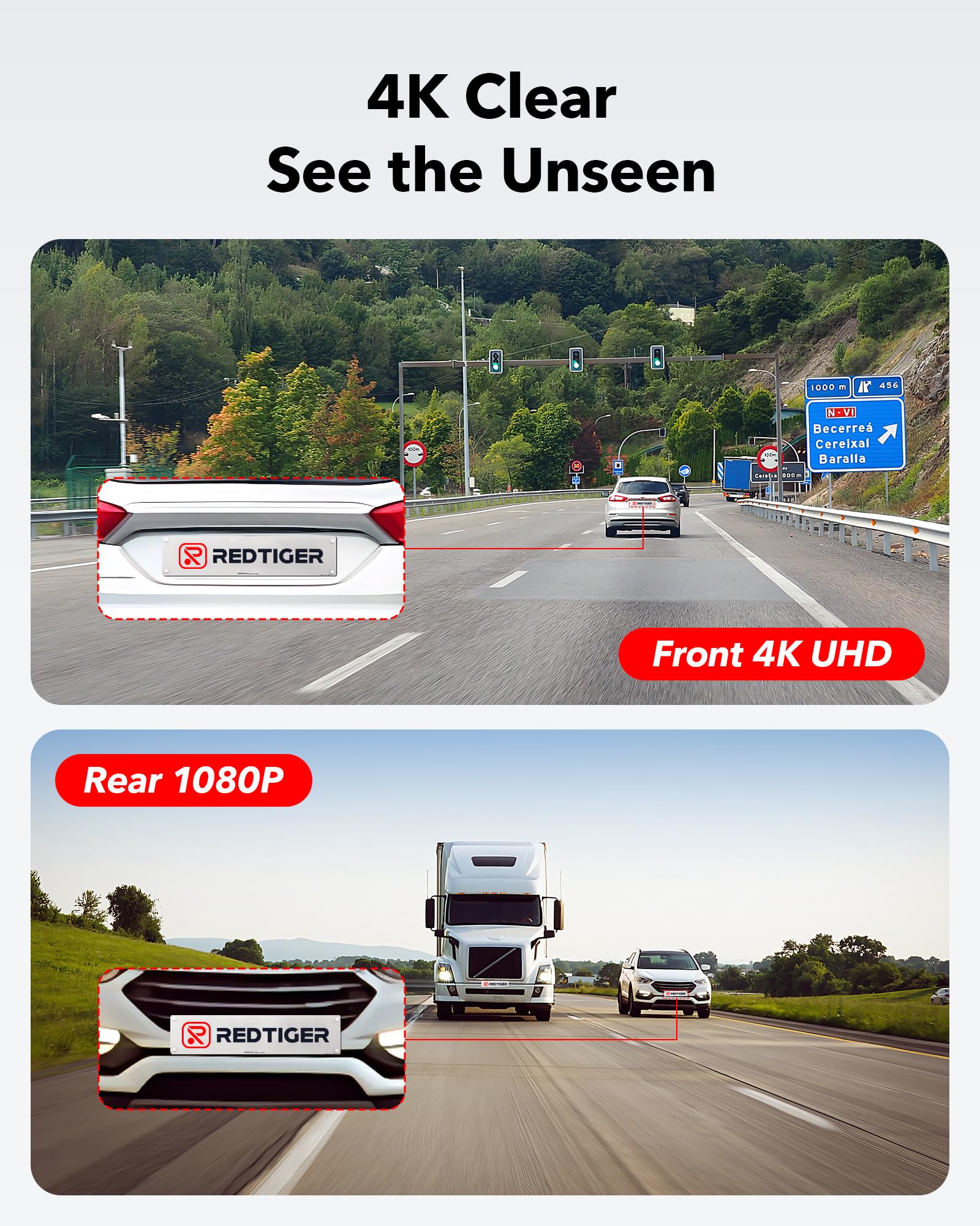 F7NP Redtiger 4K Front + HD Rear Dual Dash Cam Kit App & WiFi