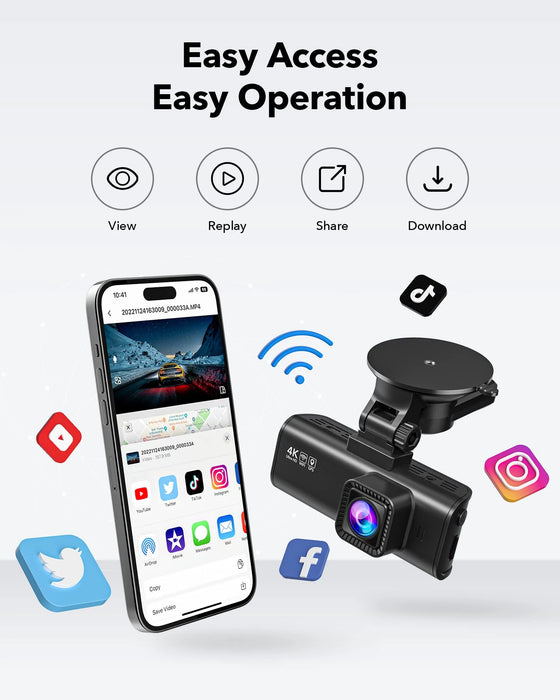 F7NP Redtiger 4K Front + HD Rear Dual Dash Cam Kit App & WiFi Control DVR and Parking Monitoring Camera, 32GB SD Card Included