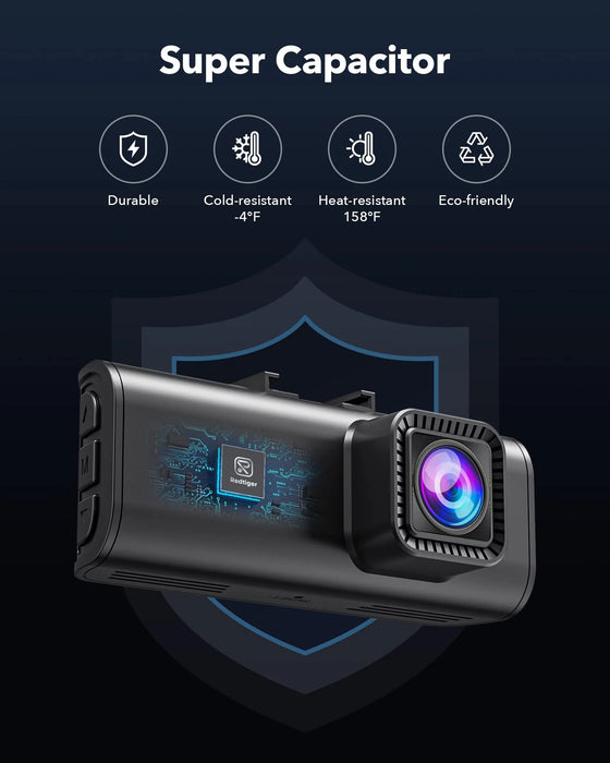 F7NP Redtiger 4K Front + HD Rear Dual Dash Cam Kit App & WiFi Control DVR and Parking Monitoring Camera, 32GB SD Card Included