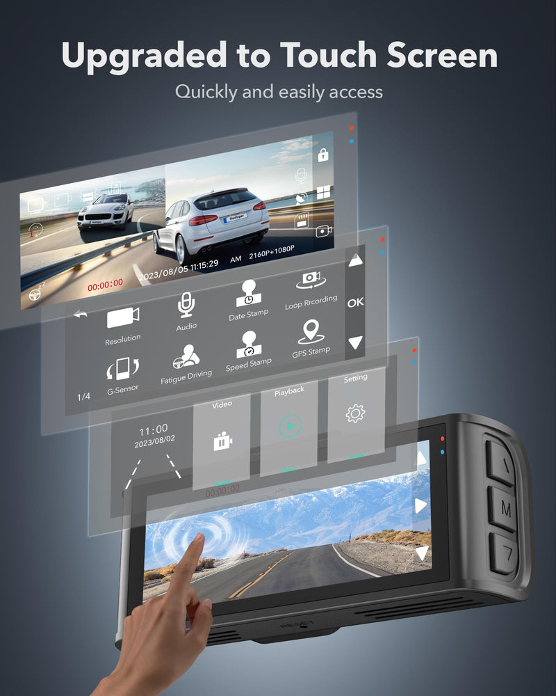 F7NT-MAX Redtiger Touchscreen 4K Front + HD Rear Dual Dash Cam Kit App & WiFi Control DVR and Parking Monitoring Camera, 128 GB High Capacity SD Card Included
