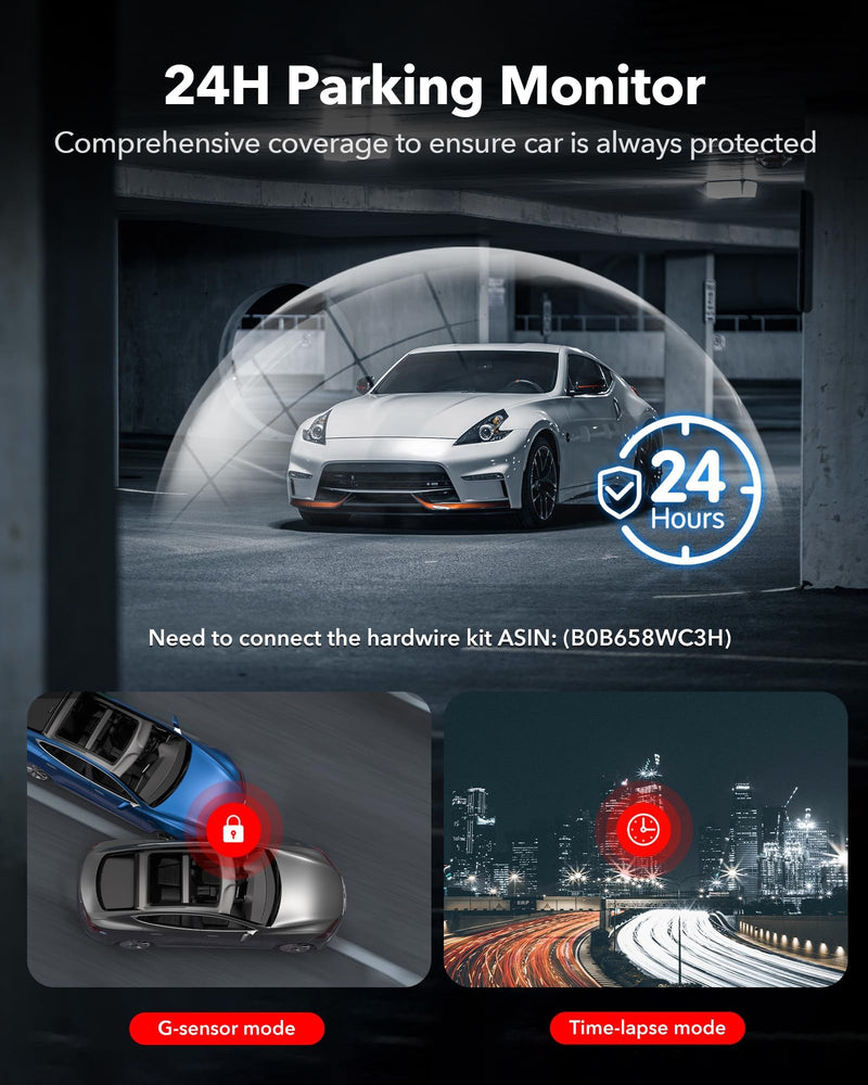 F7NT-MAX Redtiger Touchscreen 4K Front + HD Rear Dual Dash Cam Kit App & WiFi Control DVR and Parking Monitoring Camera, 128 GB High Capacity SD Card Included