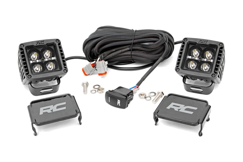 70903BLKDRLA Rough Country 2" Square Cree LED Light Pods w/ Amber DRL(Black Series)