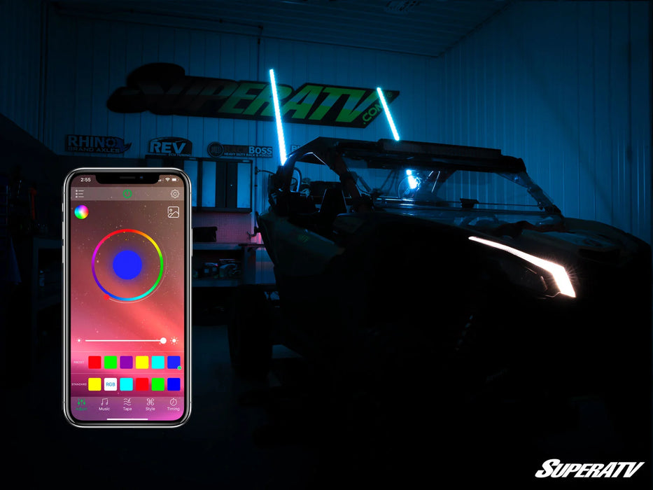 WL-5-001 SuperATV RGB LED 5ft Whip Lights With Bluetooth Controller (Pair)