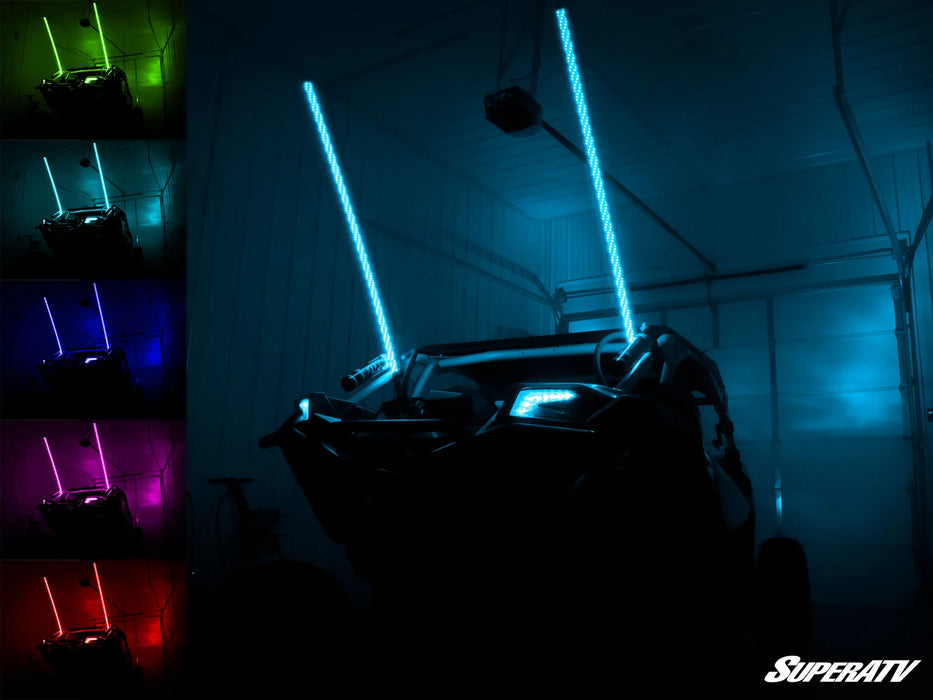 WL-5-001 SuperATV RGB LED 5ft Whip Lights With Bluetooth Controller (Pair)